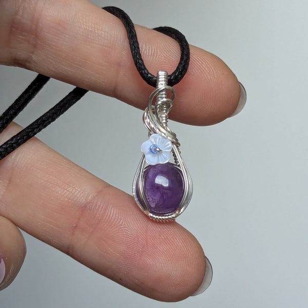 Amethyst Wire Wrapped Sterling Silver Mini Pendant