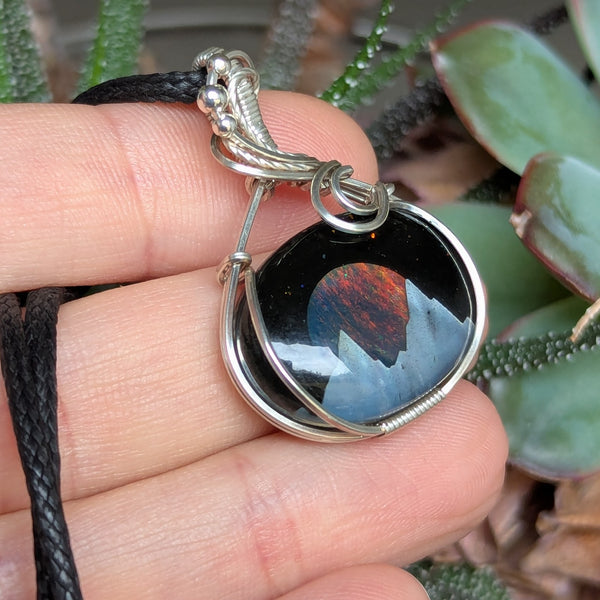 Landscape Inlay Wire Wrapped Pendant in Sterling Silver