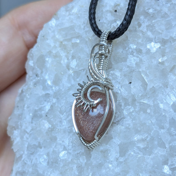 Peach Moonstone Mini Pendant in Sterling Silver