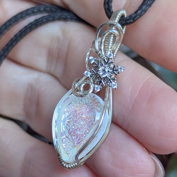 Kaleidoscope Glass Wire Wrapped Sterling Silver Pendant