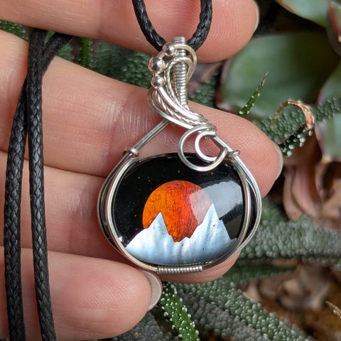 Landscape Inlay Wire Wrapped Pendant in Sterling Silver