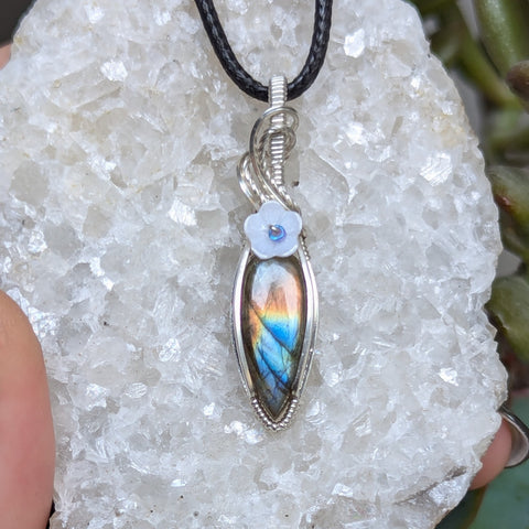 Labradorite Wire Wrapped Sterling Silver Mini Pendant