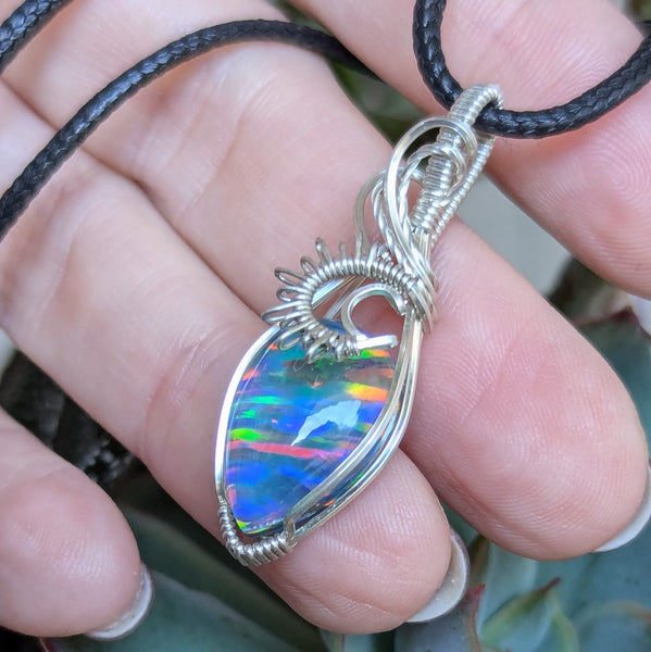 Bello Opal Doublet Wire Wrapped Sterling Silver Pendant