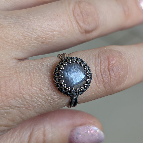 Chatoyant Sapphire Adjustable Ring in Oxidized Sterling Silver