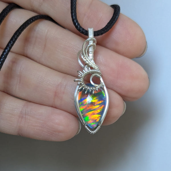 Bello Opal Doublet Wire Wrapped Sterling Silver Pendant