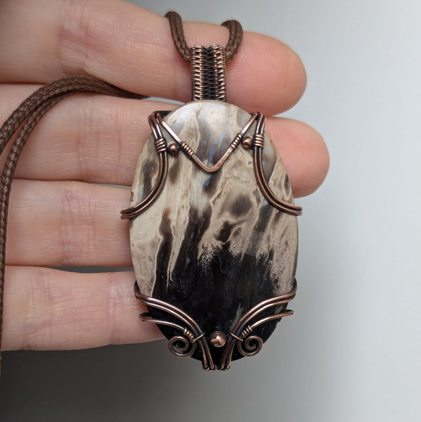 Palm Root Wire Wrapped Pendant in Oxidized Copper