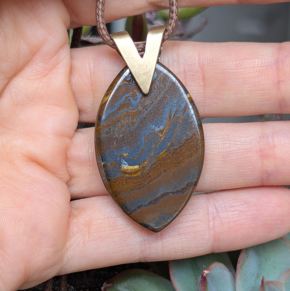 Tiger Iron Pendant in Antique Brass