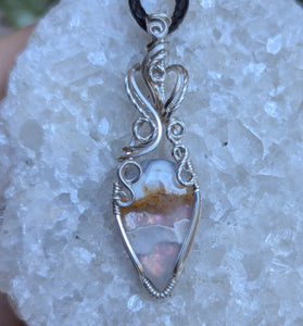Plume Agate Doublet Wire Wrapped Pendant in Sterling Silver