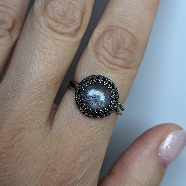 Chatoyant Sapphire Adjustable Ring in Oxidized Sterling Silver