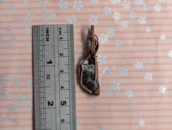 Dendritic Opal (Merlinite) Wire Wrapped Pendant in Oxidized Copper