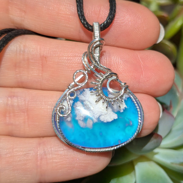 Plume Agate Doublet Wire Wrapped Pendant in Sterling Silver