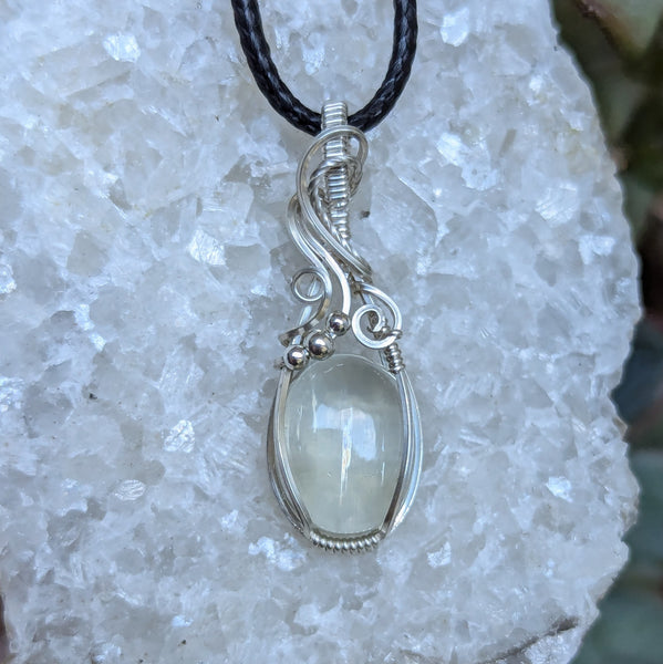 Malawi Moonstone Wire Wrapped Sterling Silver Pendant