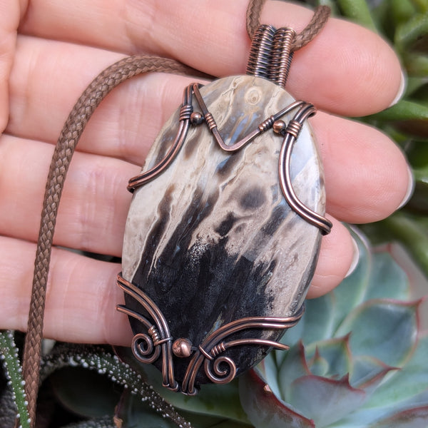 Palm Root Wire Wrapped Pendant in Oxidized Copper