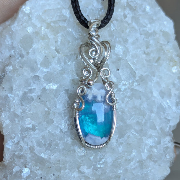 Plume Agate Doublet Wire Wrapped Pendant in Sterling Silver