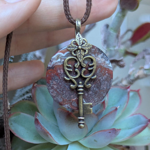 Red Jasper Pendant in Antique Brass