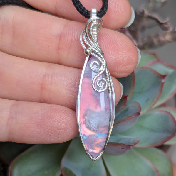 Plume Agate Doublet Wire Wrapped Pendant in Sterling Silver