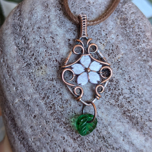 Floral Wire Wrapped Pendant in Oxidized Copper