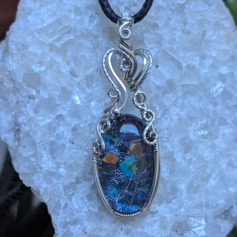 Rutile Quartz Doublet Wire Wrapped Pendant in Sterling Silver