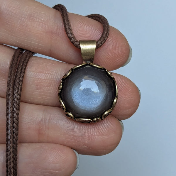 Grey Moonstone Pendant in Antique Brass