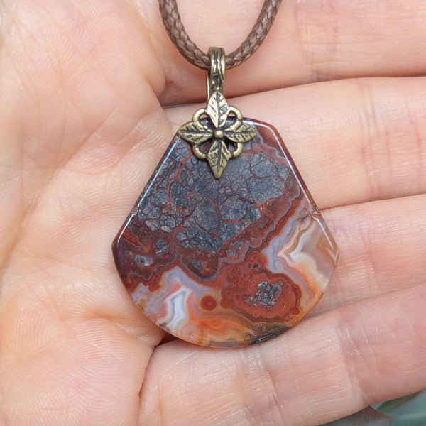 Red Jasper Pendant in Antique Brass