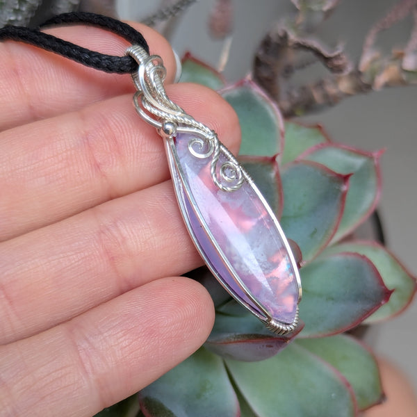 Plume Agate Doublet Wire Wrapped Pendant in Sterling Silver