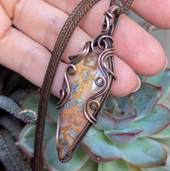 Red Marcasite Druzy Wire Wrapped Pendant in Oxidized Copper