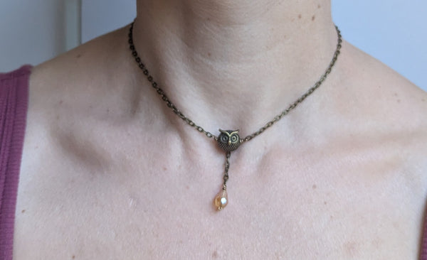 Owl Chocker Pendant in Antique Brass