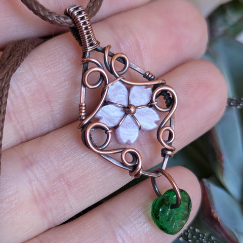 Floral Wire Wrapped Pendant in Oxidized Copper