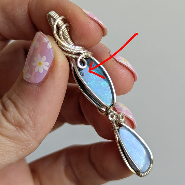 Australian Opal Doblet Wire Wrapped Pendant in Sterling Silver