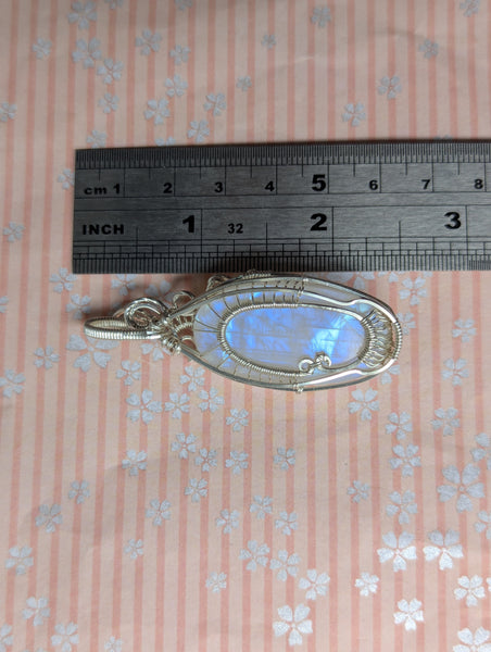 Rainbow Moonstone Tree of Life Wire Wrapped Pendant in Sterling Silver
