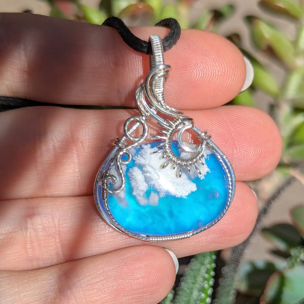 Plume Agate Doublet Wire Wrapped Pendant in Sterling Silver