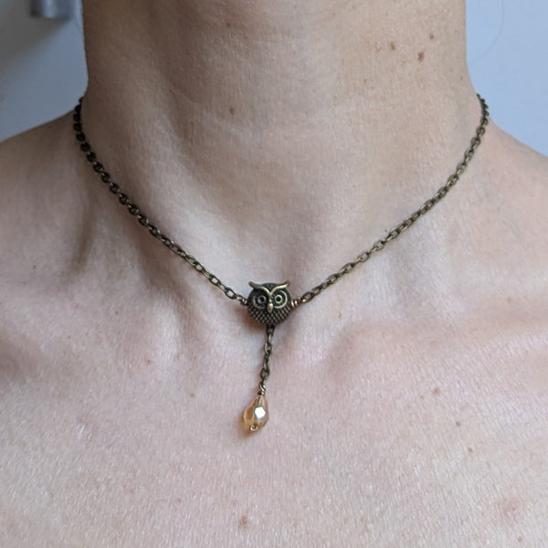 Owl Chocker Pendant in Antique Brass