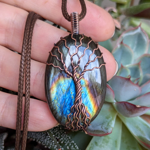 Labradorite Tree of Life Wire Wrapped Pendant in Oxidized Copper