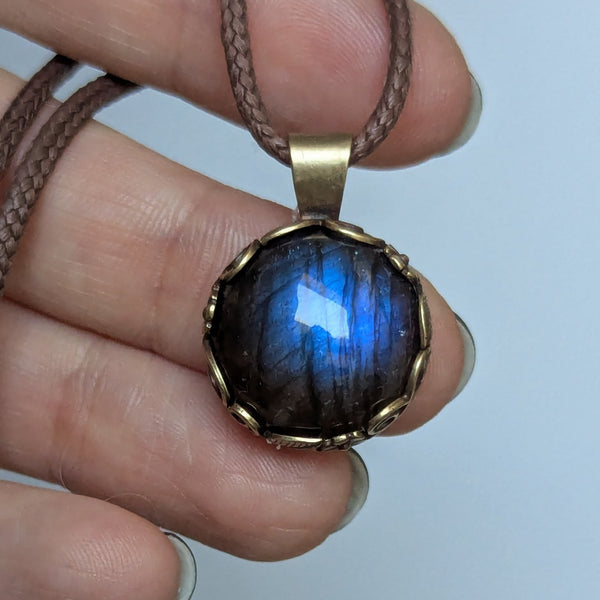 Blue Labradorite Pendant in Antique Brass