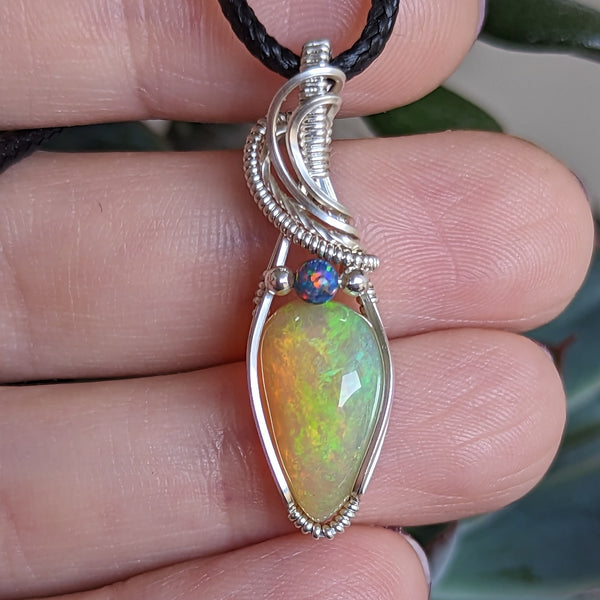 Welo Opal Wire Wrapped Pendant in Sterling Silver
