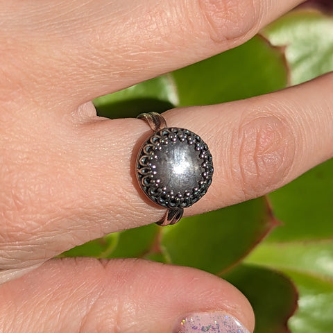 Chatoyant Sapphire Adjustable Ring in Oxidized Sterling Silver