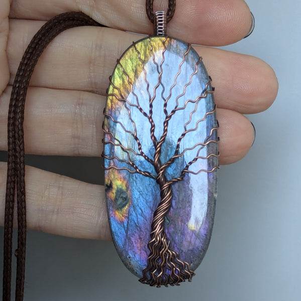 Labradorite Tree of Life Wire Wrapped Pendant in Oxidized Copper