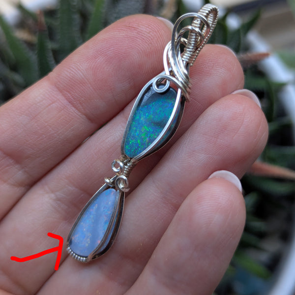 Australian Opal Doblet Wire Wrapped Pendant in Sterling Silver