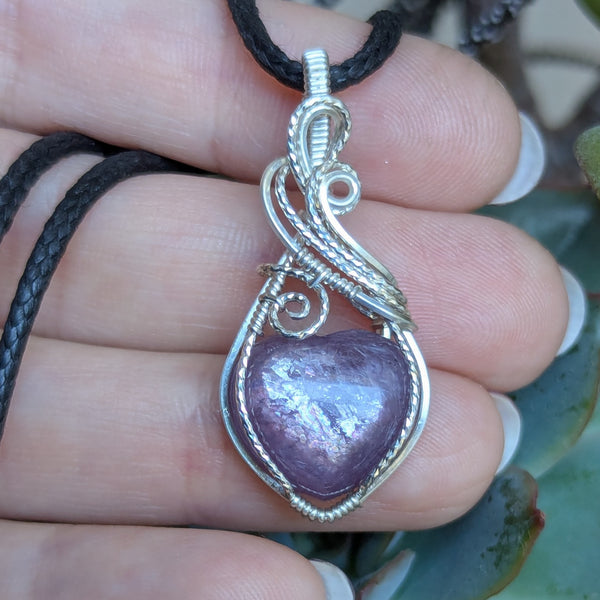 Lepidolite Heart Mini Pendant in Sterling Silver