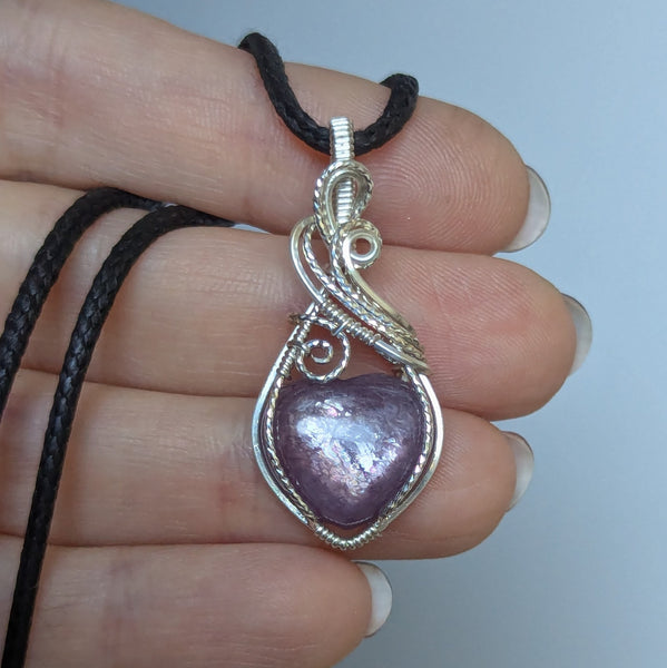 Lepidolite Heart Mini Pendant in Sterling Silver