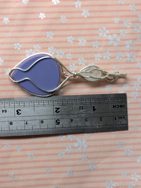 Plume Agate Doublet & Rainbow Moonstone Wire Wrapped Pendant in Sterling Silver