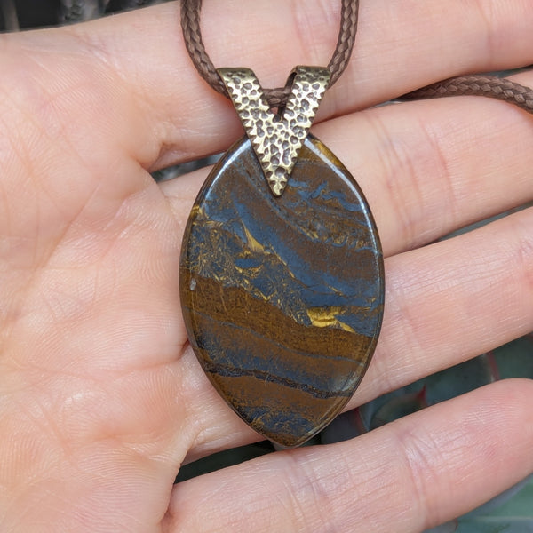 Tiger Iron Pendant in Antique Brass