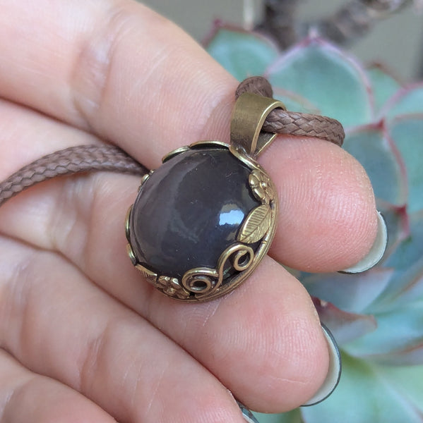Grey Moonstone Pendant in Antique Brass