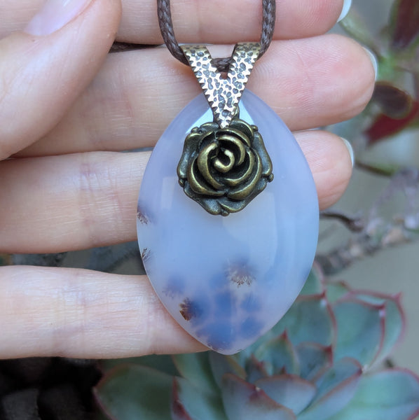 Dendritic Agate Pendant in Antique Brass