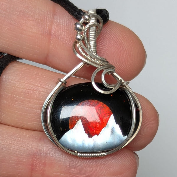 Landscape Inlay Wire Wrapped Pendant in Sterling Silver