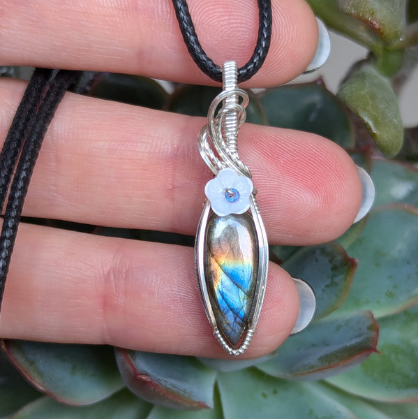 Labradorite Wire Wrapped Sterling Silver Mini Pendant