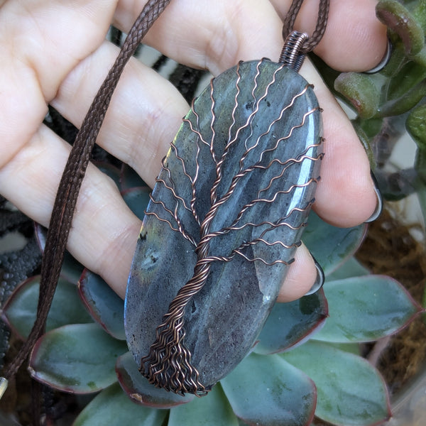 Labradorite Tree of Life Wire Wrapped Pendant in Oxidized Copper