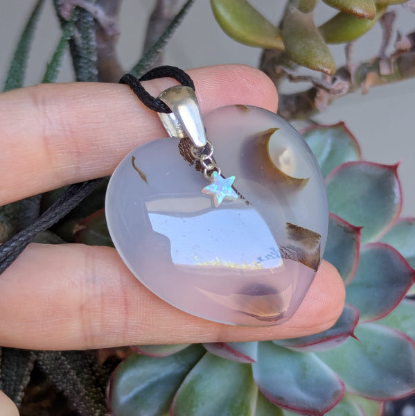 Dendritic Agate Heart Sterling Silver Pendant