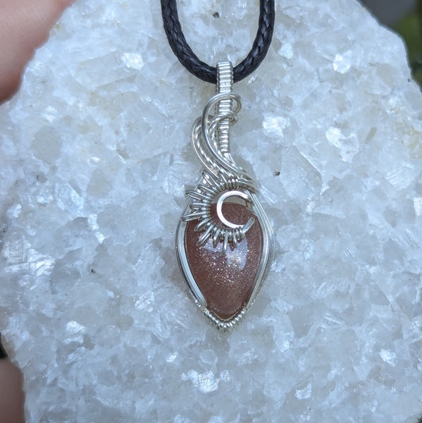 Peach Moonstone Mini Pendant in Sterling Silver