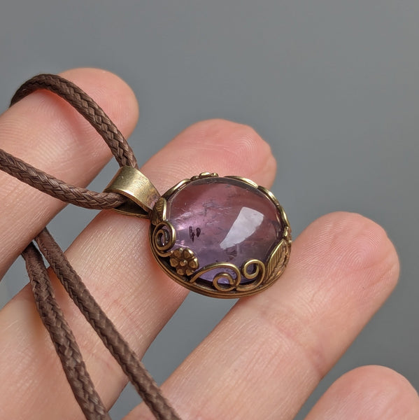 Amethyst Pendant in Antique Brass